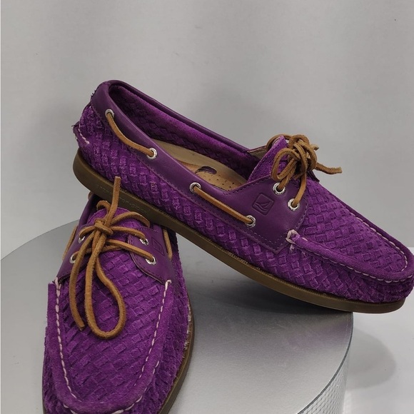 Sperry Purple Woven Loafers with Brown Laces size 11 pre owned Exellent c - Picture 7 of 8